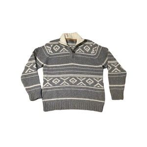 St. John's Bay Sweater 1/4 Zip Gray White Wool Blend Mens Medium